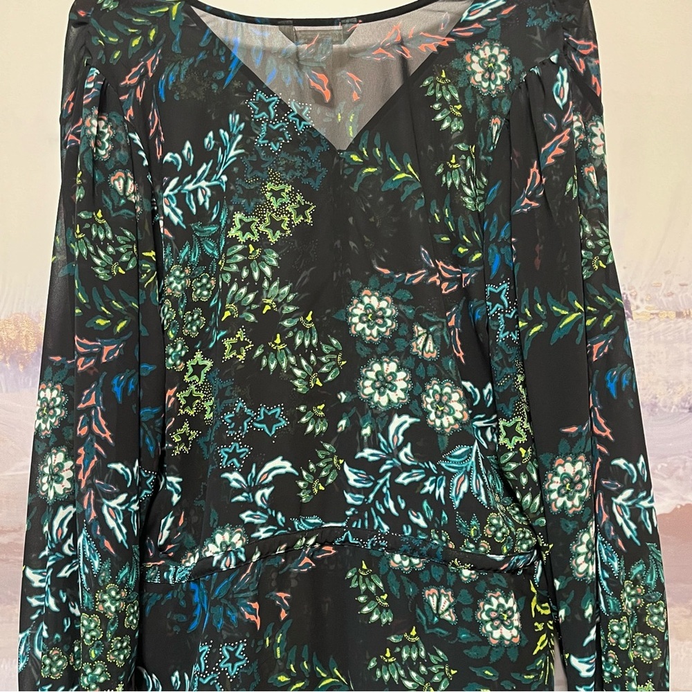 H&M Conscious Beach Cover Up‎ Women Size 12 Floral Drawstring Long Ruffle Sleeve - Picture 9 of 16
